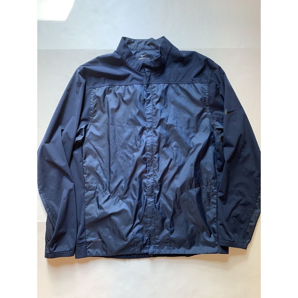 Nike Shield Windbreaker Full Zip Gold Jacker Navy Size Large Golf Gorpcore